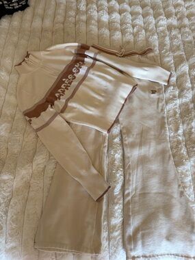 PINK Victoria's Secret Cream & Brown Wide-Leg Knit Pants Set